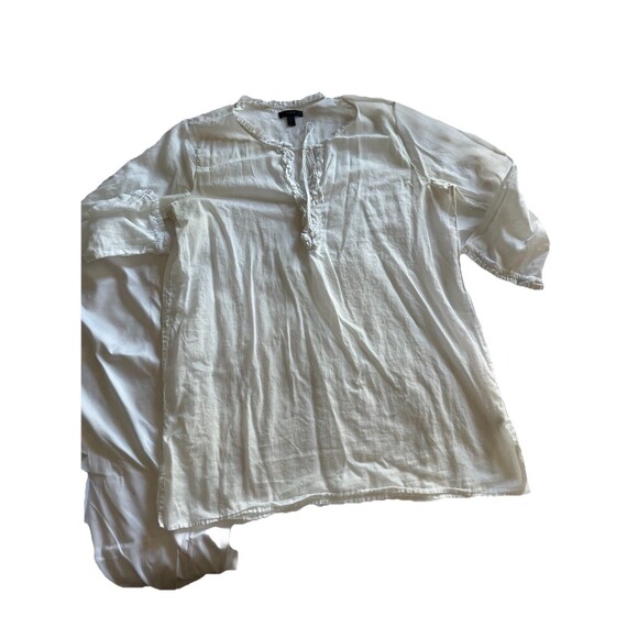 J Crew Womens Airy Popover Shirt White Gauzy V Neck Ruffle Pocket L - Picture 4 of 9